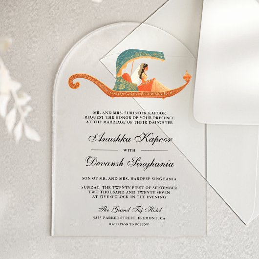 Traditional Doli Indian Bride Wedding Acryl Uitnodigingen