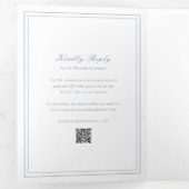 Traditional Dusty Blue QR Code Timeless Wedding Drieluik Uitnodiging (Binnenzijde eerst)