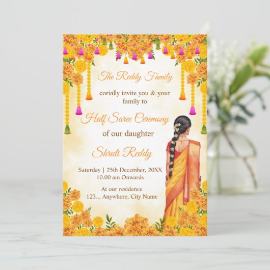Traditional Half Saree Ceremony Invitation (Debout devant)