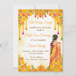 Traditional Half Saree Ceremony Invitation Kaart