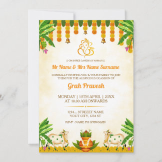 Traditional Indian Graha Pravesh Invitation Card Kaart