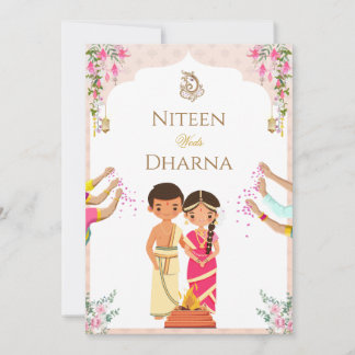 Traditional Indian Marriage Card Cute Toon Couple Kaart