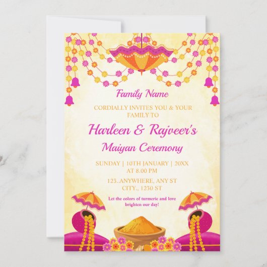 Traditional Maiyan Ceremony Invitation Card (Devant)