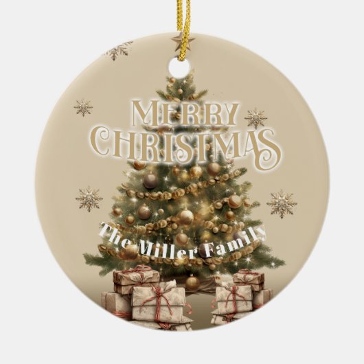 Traditional Merry Christmas Antiek Gold Custom Keramisch Ornament (Voorkant)
