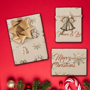 Traditional Merry Christmas Antiek Gold Inpakpapier Vel