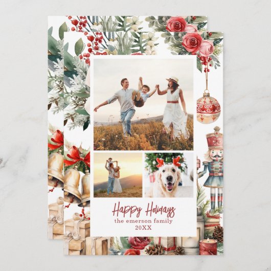 Traditional Nutcracker Christmas Photo Card Feestdagenkaart (Voorkant / Achterkant)