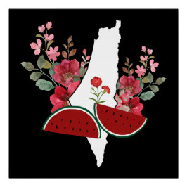 Traditional Palestine elements in palestine map Perfect Poster