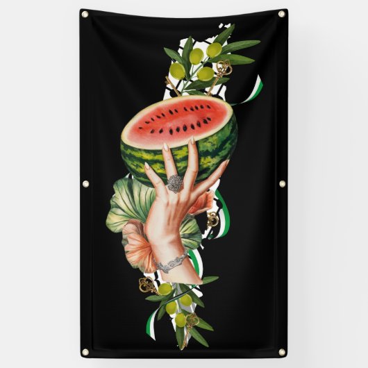 Traditional Palestine elements in palestine map Spandoek (Verticaal)