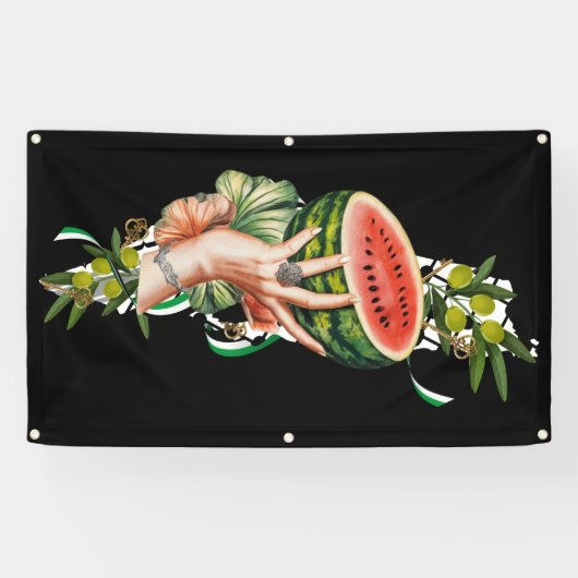 Traditional Palestine elements in palestine map Spandoek (Horizontaal)