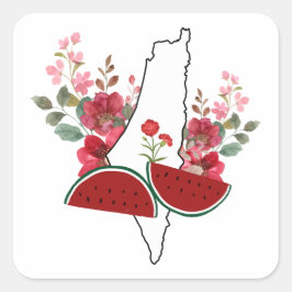 Traditional Palestine elements in palestine map Vierkante Sticker