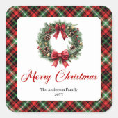 Traditional Pine Wreath Red Green Plaid Stickers (Voorkant)