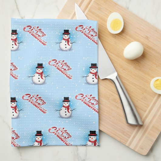 Traditional Snowman Christmas on LIGHT BLUE Theedoek (Quarter Fold)