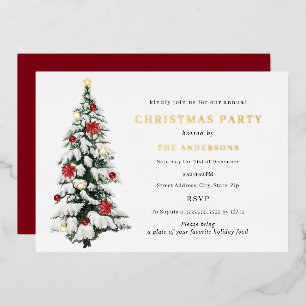 Traditioneel Aquarel Boom Kerstfeest Goud Folie Uitnodiging