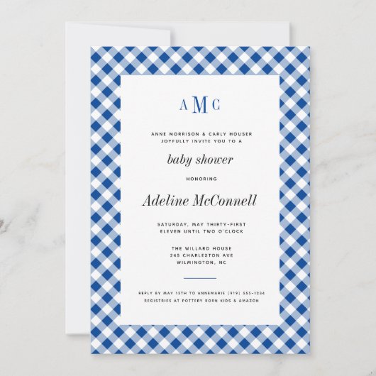 Traditioneel Baby shower Royal Blue Gingham Kaart (Voorkant)