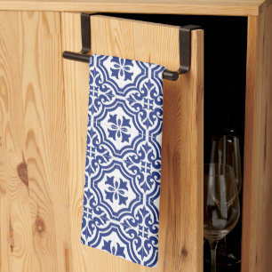 Traditioneel Blauw en Wit Spaans Azulejo Theedoek