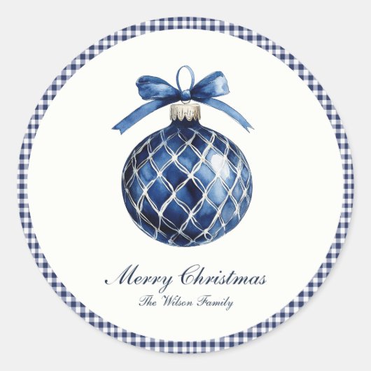 Traditioneel blauw Ornament kerst Ronde Sticker (Voorkant)