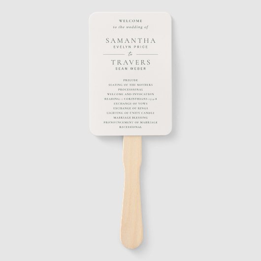 Traditioneel bosgroen elegant huwelijksprogramma handwaaier (Voorkant)