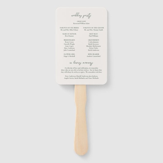 Traditioneel bosgroen elegant huwelijksprogramma handwaaier (Achterkant)