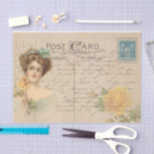 Traditioneel Briefkaart/Victoriaans dame met Rozen Tissuepapier (Craft)