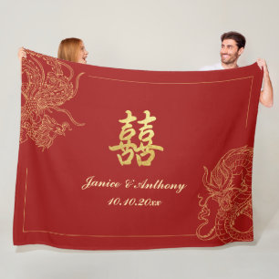 Traditioneel Chinees Draak-Fenix Trouwfeest Rood Fleece Deken
