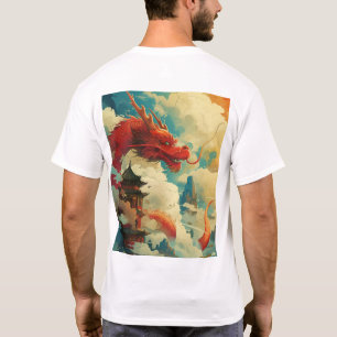Traditioneel Chinees Dragon Red Comic Style T-shir T-shirt