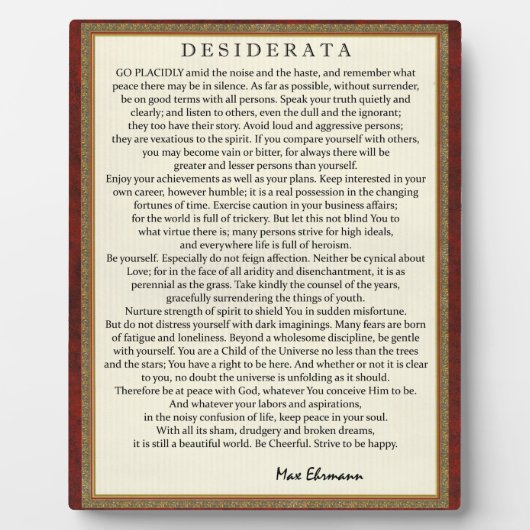 Traditioneel desiderata-gedicht door Max Ehrmann Fotoplaat (Voorkant)