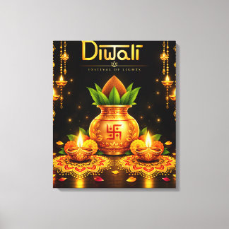 Traditioneel Diwali Kalash en Diyas Festival Ontwe Canvas Afdruk