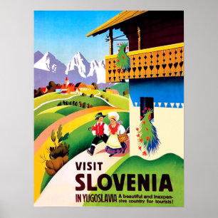 Traditioneel dorp in Slovenië, Joegoslavië Poster