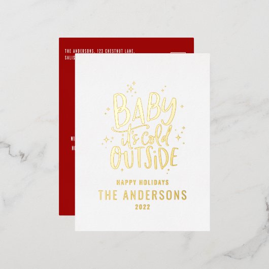 Traditioneel elegant met een moderne minimale kers folie feestdagen briefkaart (Voorkant / Achterkant)