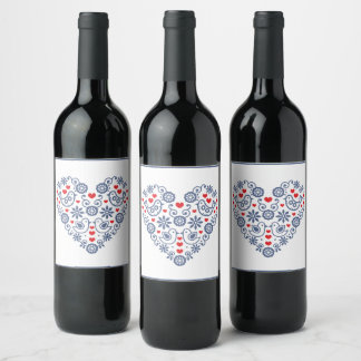 Traditioneel Folk Pattern Wijnlabel Wijn Etiket