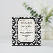 Traditioneel formeel zwart-wit damasthuwelijk kaart (Staand voorkant)