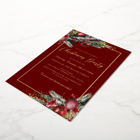 Traditioneel gebladerte Lijst kerstfeest Folie Uitnodiging (Gedraaid)