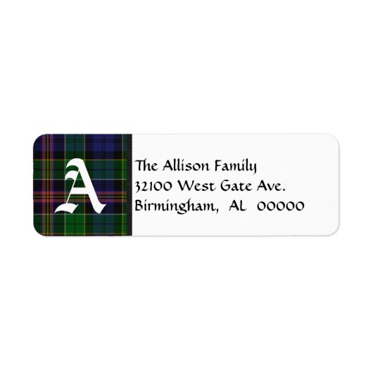 Traditioneel gedeponeerd monogram Allison Tartan Etiket (Voorkant)