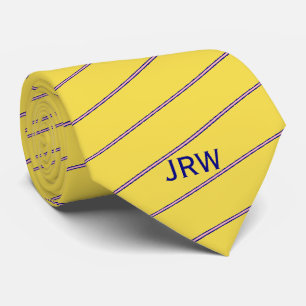 Traditioneel Geel Roze en Blauwe Strepen Monogram Stropdas