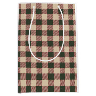 Traditioneel geruit groen rood en beige inpakpapie medium cadeauzakje