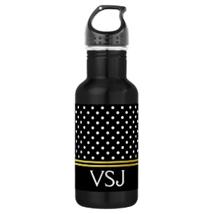 Traditioneel Goud Zwart Wit Polka Dots & Monogram Waterfles