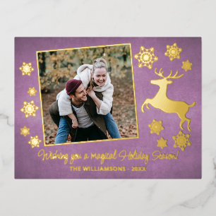 Traditioneel gouden herten & sneeuwvlokkenpatroon folie feestdagen briefkaart
