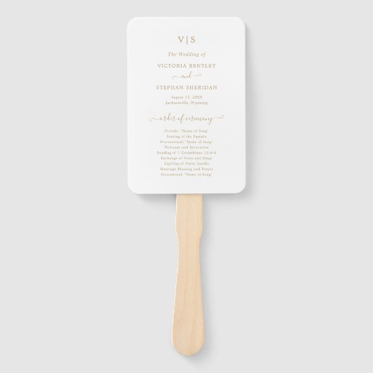 Traditioneel gouden monogram Elegant trouwprogramm Handwaaier (Voorkant)