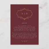 traditioneel goudmonogram van de marine burgundy informatiekaartje (Voorkant)