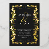 Traditioneel groen Klassiek Zwart & Goud Bruiloft Folie Uitnodiging (Voorkant)