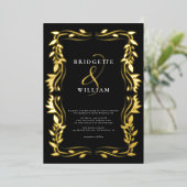 Traditioneel groen Klassiek Zwart & Goud Bruiloft Folie Uitnodiging (Staand Voorkant)