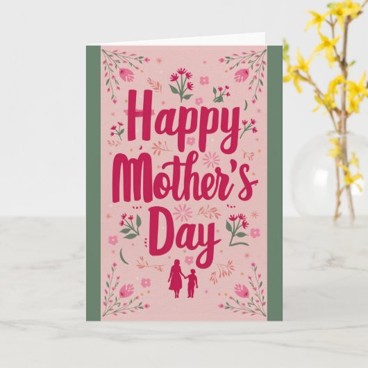 Traditioneel "Happy Moederdag" roze Kaart (Gele Bloem)