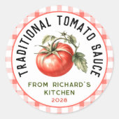 Traditioneel inblikken van tomatensaus ronde sticker (Voorkant)