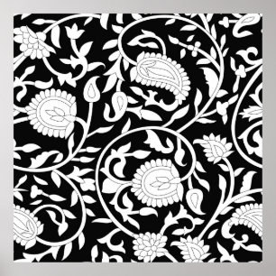 Traditioneel indiaans paisleypatroon op zwart en m poster