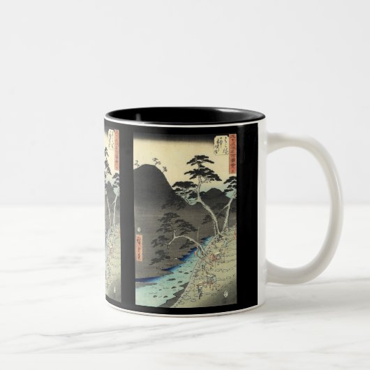 traditioneel Japans berglandschap Ukiyo-e Tweekleurige Koffiemok (Rechts)