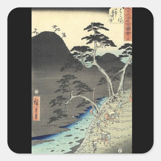 traditioneel Japans berglandschap Ukiyo-e Vierkante Sticker (Voorkant)