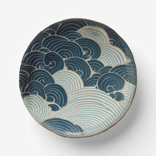 Traditioneel Japans blauw golfkeramisch ontwerp Papieren Kommen