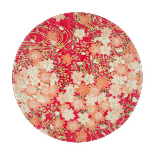 Traditioneel Japans Bloemensakura Rood Goud Glas Snijplank