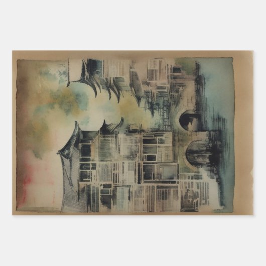 Traditioneel Japans landschap Verf ephemera No1 Inpakpapier Vel (Voorkant 2)