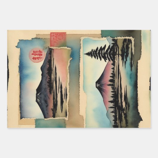 Traditioneel Japans landschap Verf ephemera No1 Inpakpapier Vel (Voorkant)